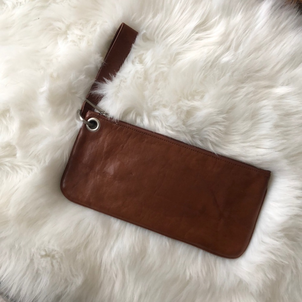 Tan leather wristlet